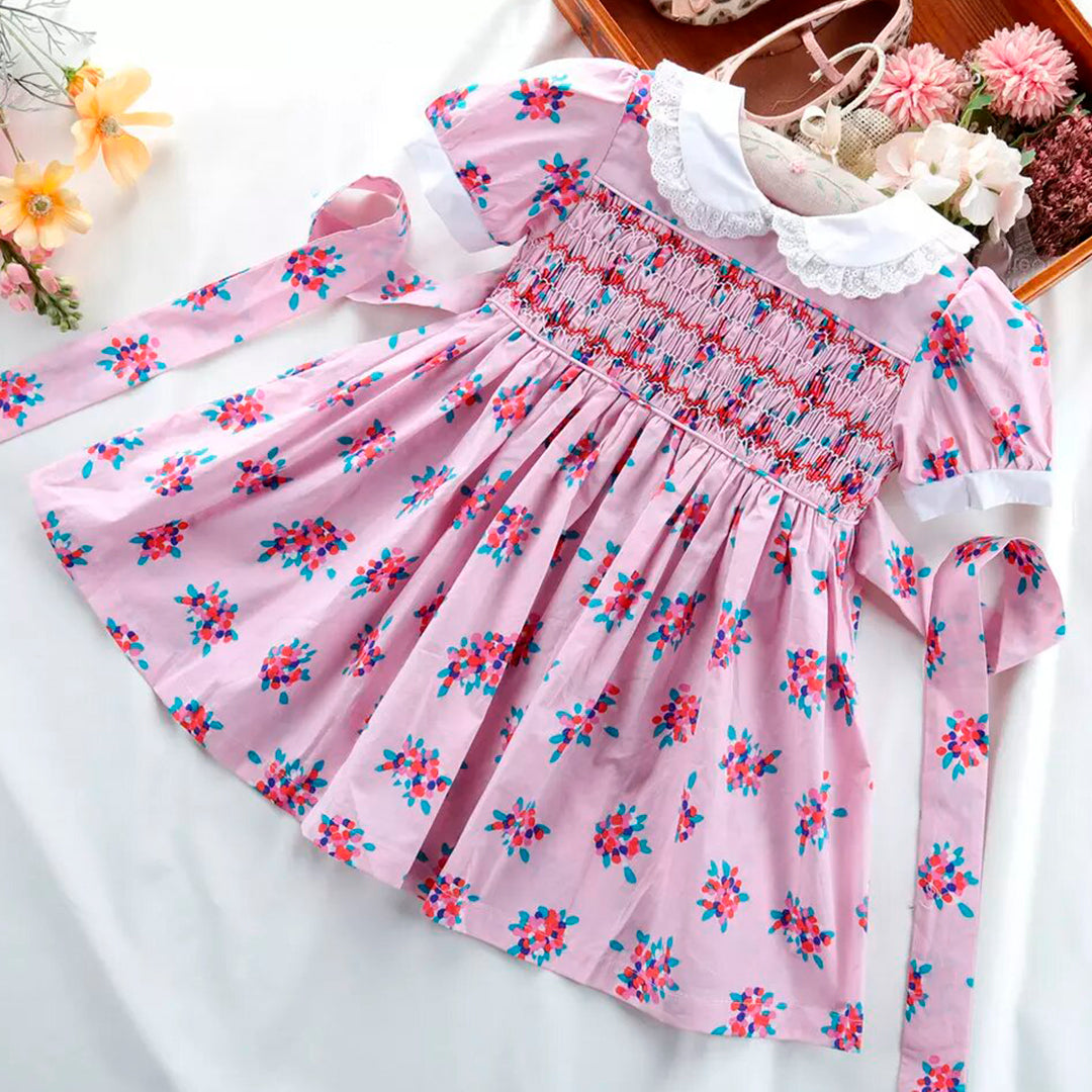 Vestido fruncido floral para niñas